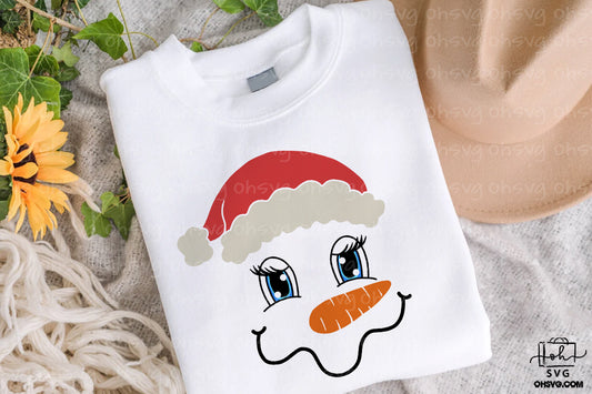 Snowman Face With Santa Hat PNG, Cute Snowman Face PNG, Christmas Snowman PNG