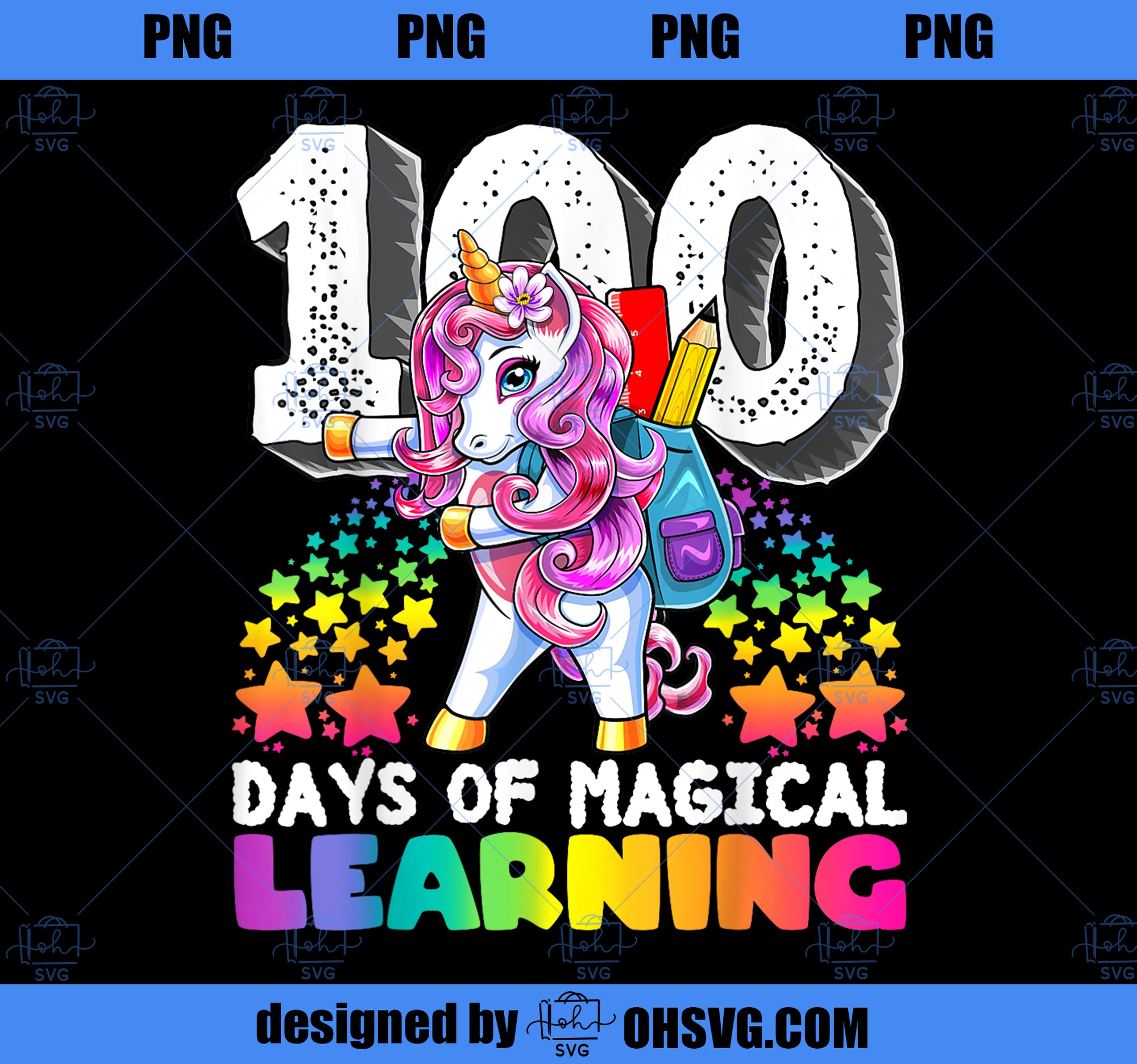 100 Days of Magical Learning Flossing Unicorn Gift for Girls PNG, Magic Unicorn PNG, Unicorn PNG