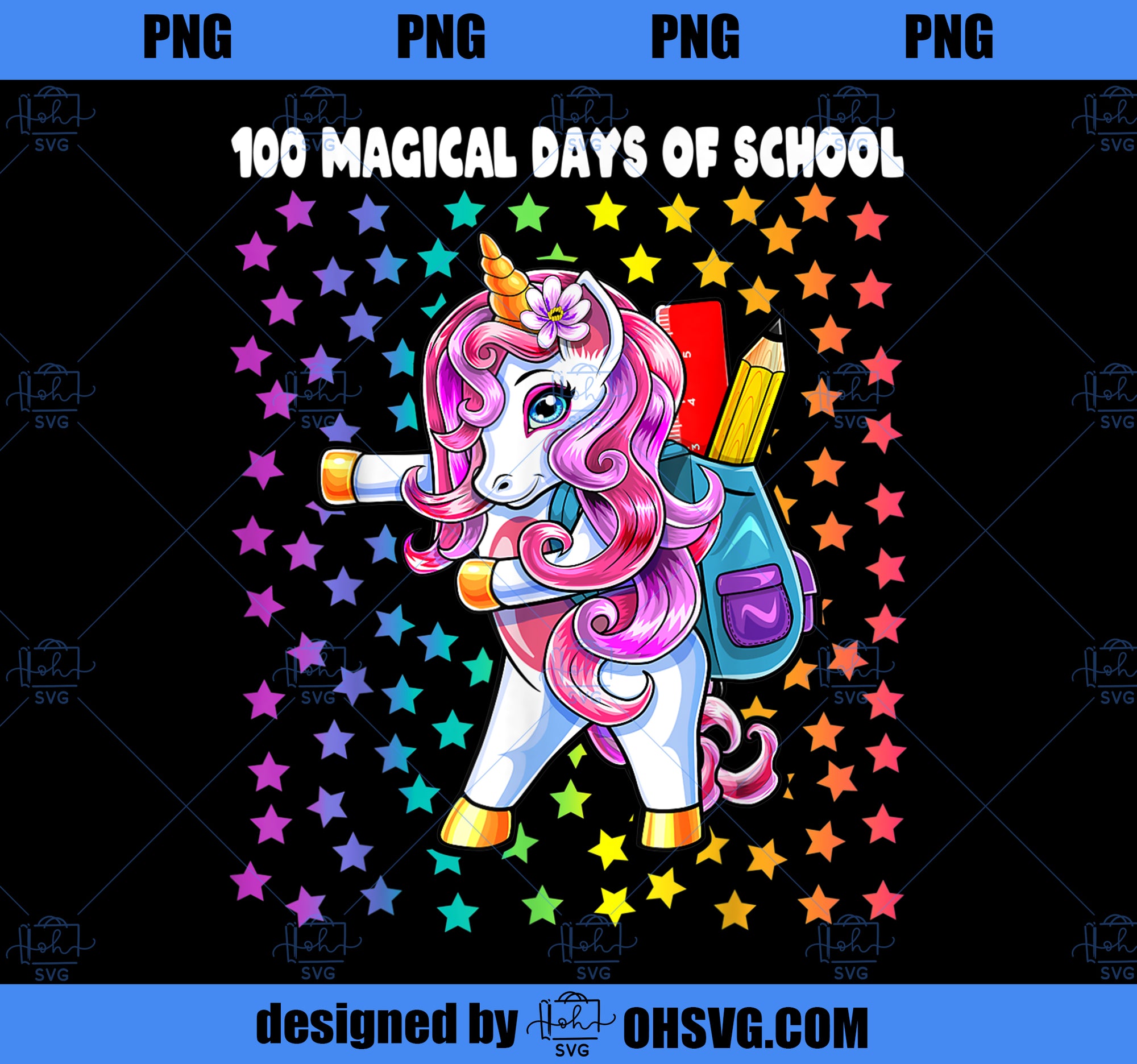 100 Magical Days of School Flossing Unicorn Gift for Girls PNG, Magic Unicorn PNG, Unicorn PNG