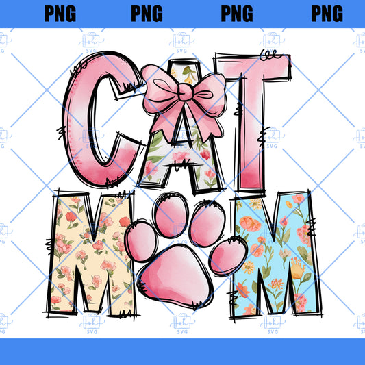 Retro Floral Cat Mom Png, Coquette Bow Cat Mom Png, Mama Mom File Sublimation Png, Cat Lover Png, Bow Png, Floral Coquette Mom Png, Dog Cat
