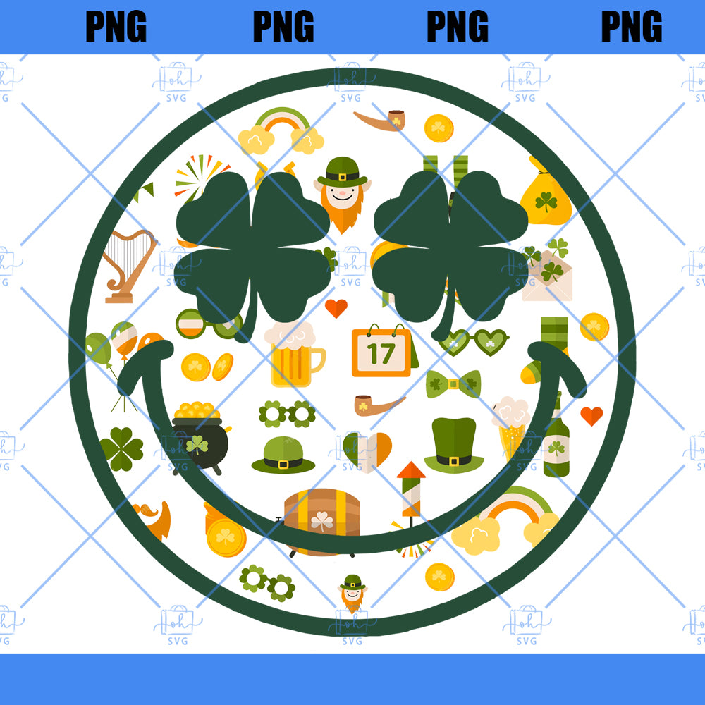 Lucky Charm Smiley Face Shirt Smiley Face PNG St. Patrick’s Day Shirt Design St.Patrick’s Day PNG Lucky Clover Shamrock Smiley Sublimation