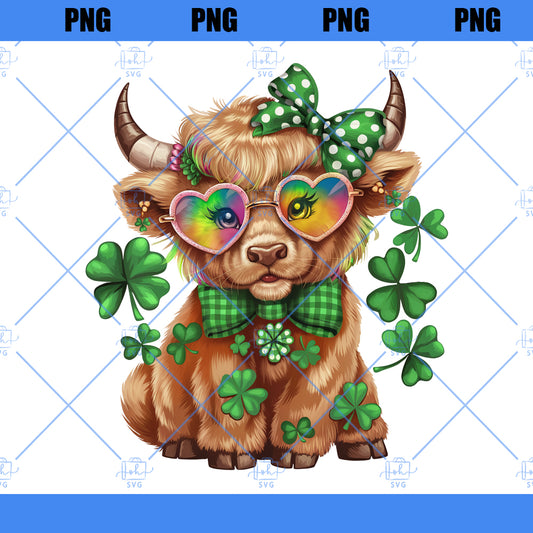 St Patrick's Day Highland Cow PNG, Retro St Patricks, St Patrick's Day Png, Clover, Shamrock Png, Png Sublimation Design, Digital Download