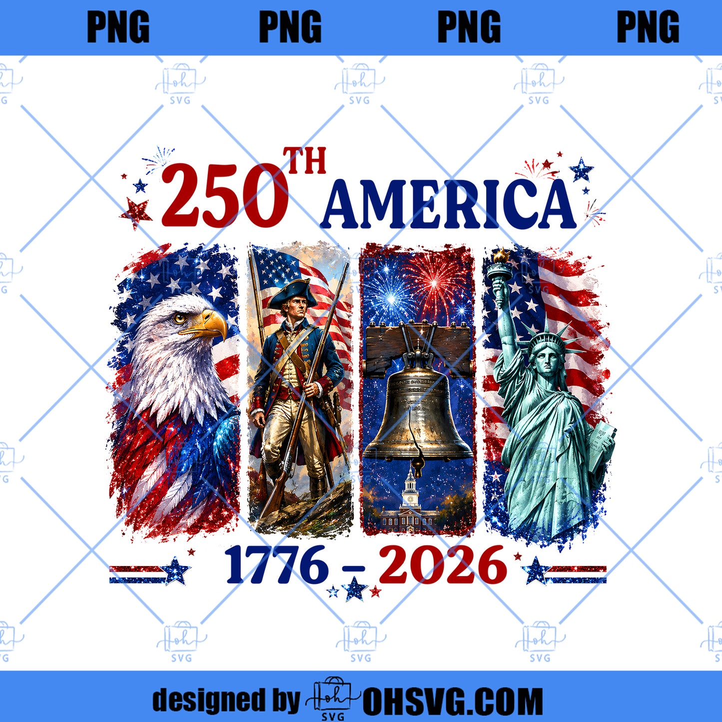 America 250 Years PNG, 1776-2026 USA Anniversary PNG, Founding Fathers Patriotic PNG, 4th of July Sublimation Design