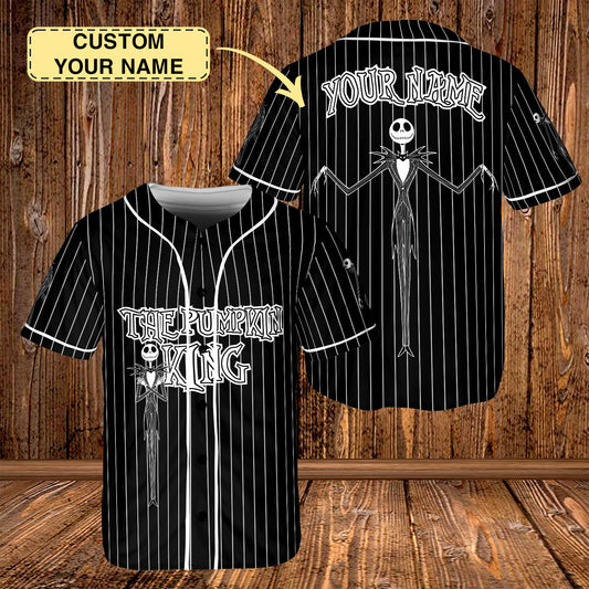 Custom Jack Skellington Black Baseball jersey, Personalized The Nightmare Before Christmas Disneyland Jersey, Halloween Gift for Disney Fans