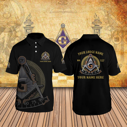 Custom Lodge Name Number Masonic Past Master Sun Freemason 3D Polo Shirt S-5XL Customize Name, Lodge Name and Number Black and Rose Gold Freemason 3D All Over Print Polo Shirt Size S-5XL