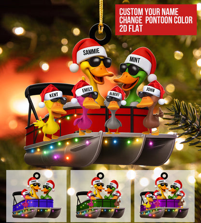 Pontoon Christmas Ornaments - Pontoon Duck Family - Custom Pontoon, Tritoon Gifts For Members