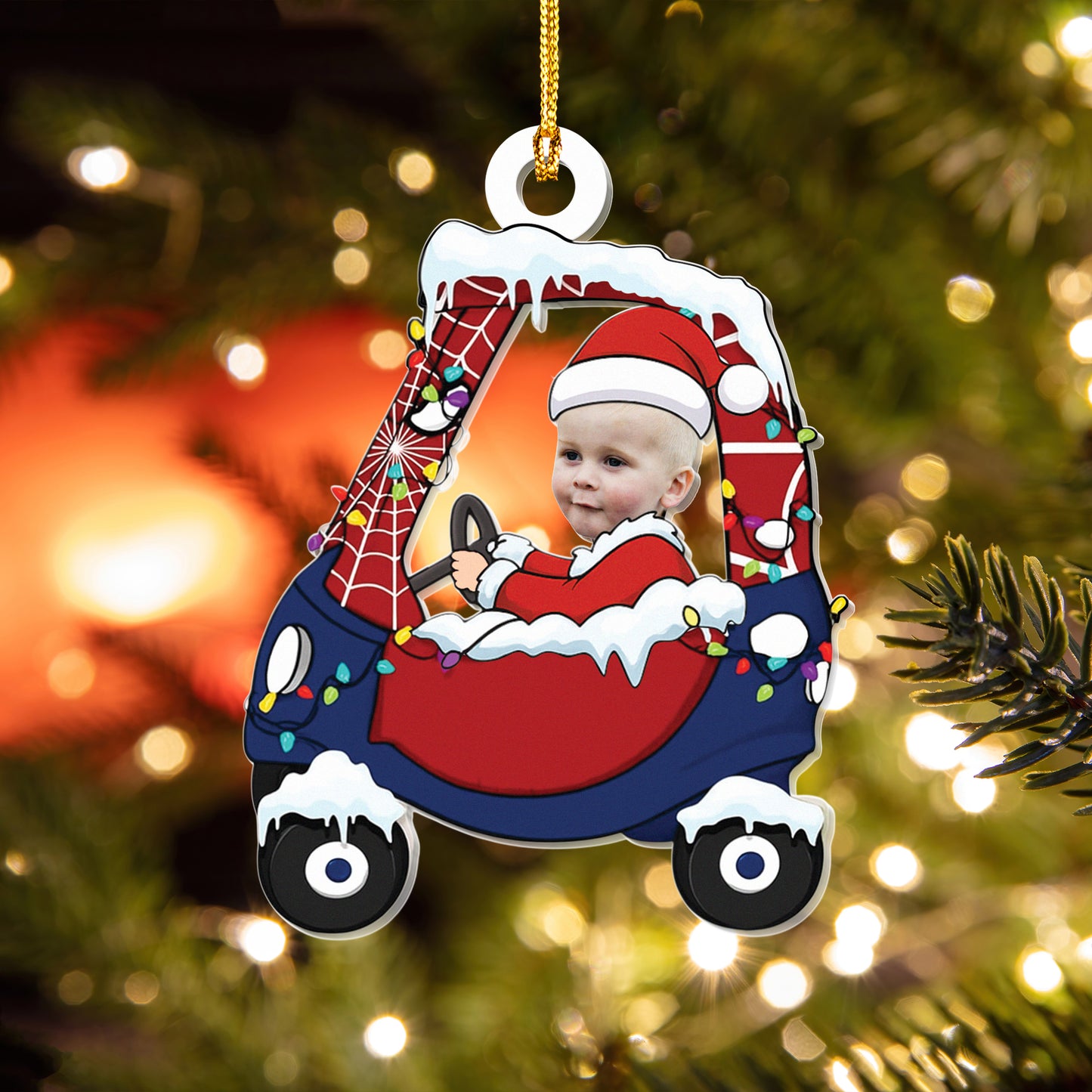 Custom Photo Gift For Kid Car Christmas Ornament, Personalized Photo Baby Family Ornament, Kids Name Christmas Ornament
