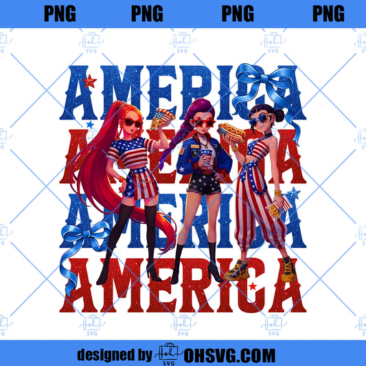 Cottagecore Floral USA K Pop Girl Group Png, Patriotic Coquette Png, Independence Day Graphic, 4th of July Design