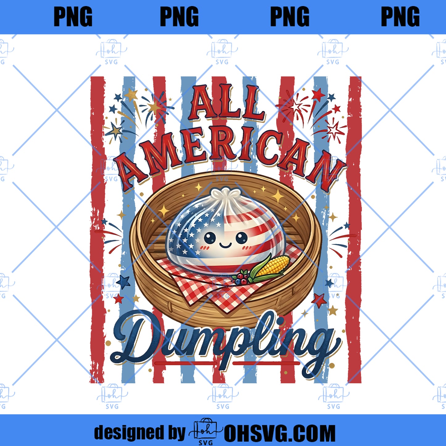 All American Dumpling PNG, Funny 4th of July PNG, Patriotic Kids Sublimation Design, Red White Blue USA Instant Download