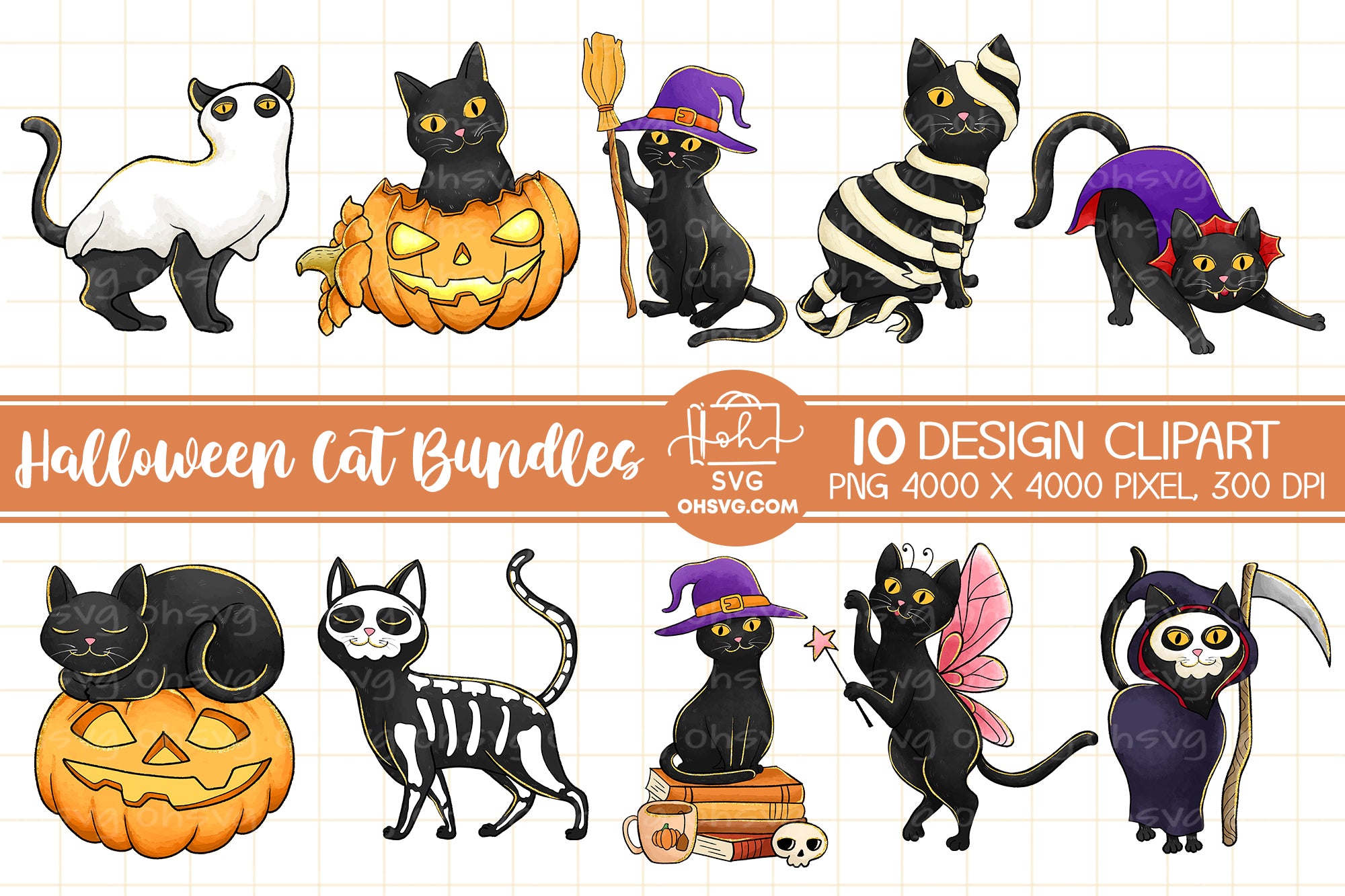 Halloween Spooky Kitty Stickers. Bundle PNG. - Buy t-shirt designs