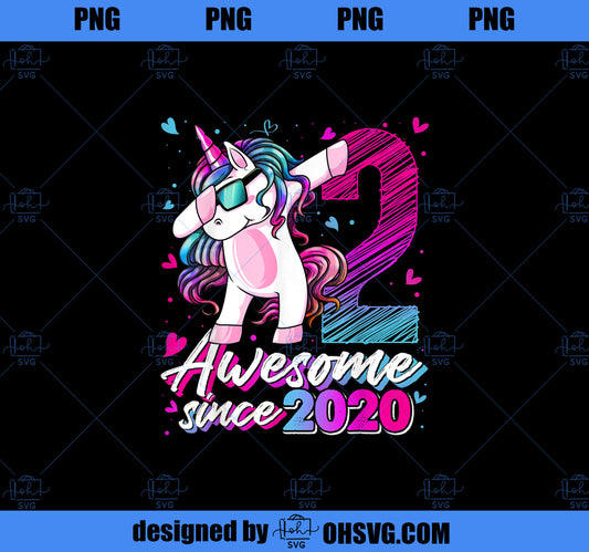 2 Years Old Unicorn Dabbing 2nd Birthday Girl Unicorn Party PNG, Magic Unicorn PNG, Unicorn PNG