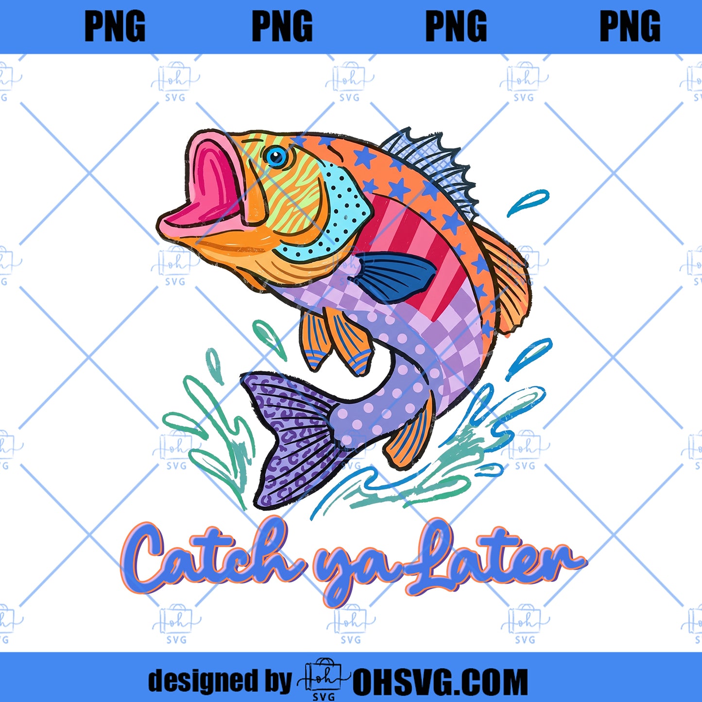 Catch Ya Later Bass Fishing Png, Pastel Fishing Png, Preppy Coastal Lake Design, Summer Fishing Shirt Graphic, Sublimation Png