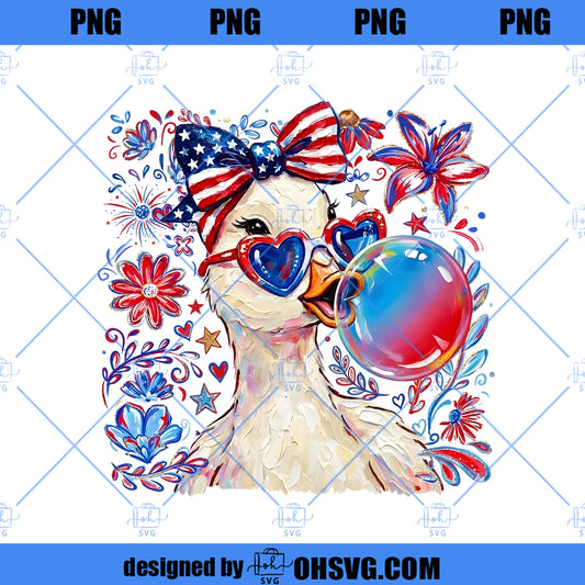 Preppy Patriotic Goose Png, Coquette 4th of July Duck Png, Bubble Goose Png, Red White Blue Png, USA Sublimation Design