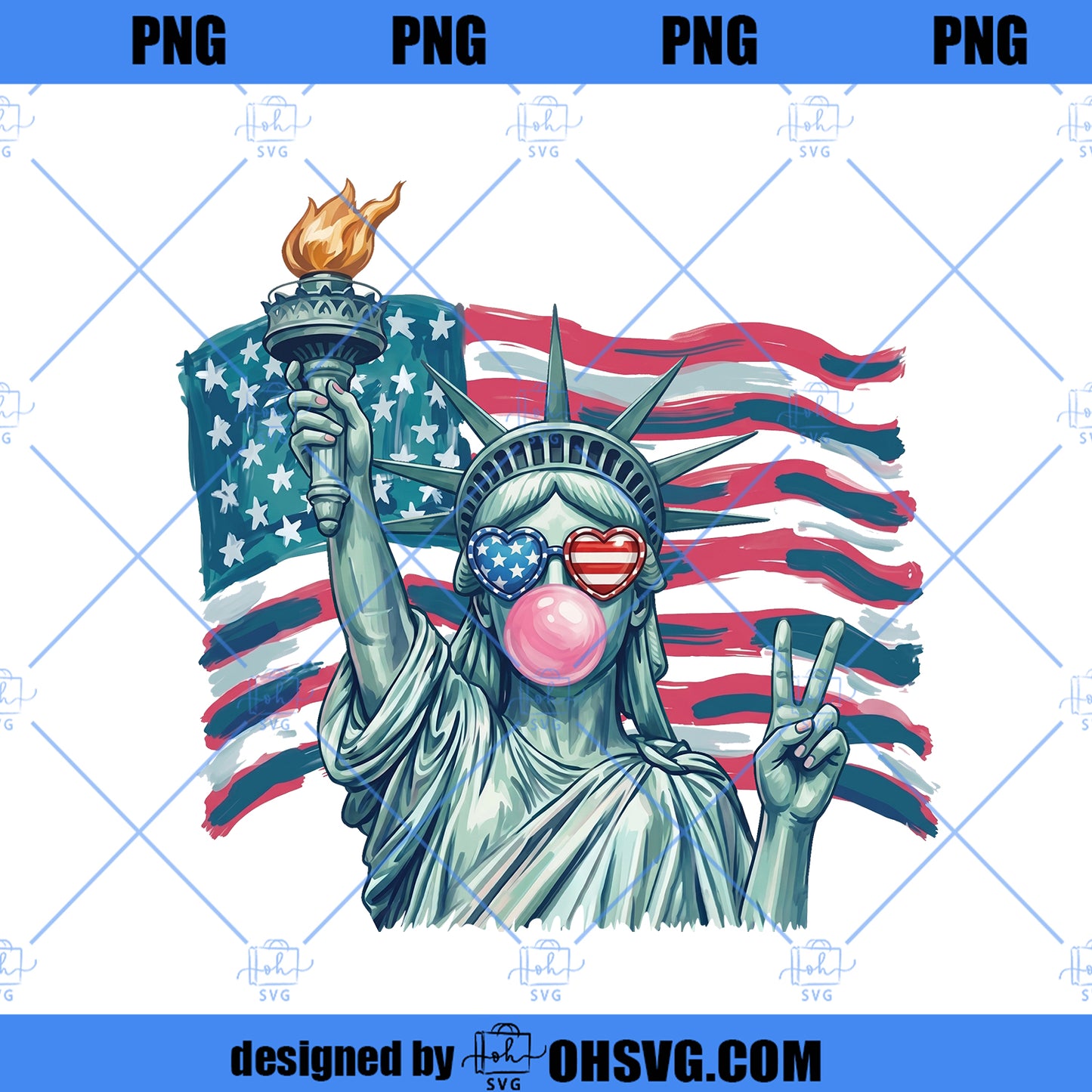 Preppy Statue of Liberty PNG, Brushstroke USA Design, America 4th of July PNG, Girly Patriotic Sublimation