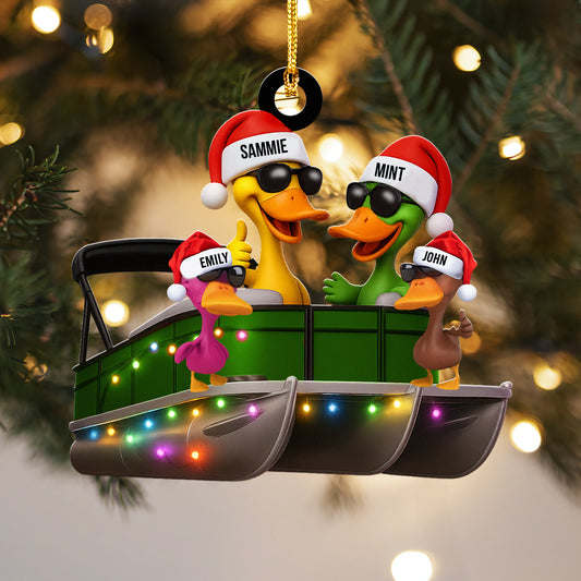 Pontoon Christmas Ornaments - Pontoon Duck Family - Custom Pontoon, Tritoon Gifts For Members