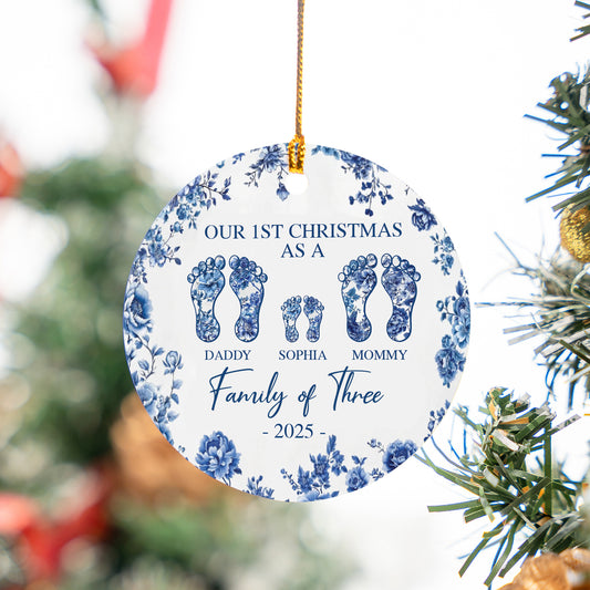 Toile De Jouy 1st Christmas Ornament, Newborn Baby Ornament, First Christ Ornament