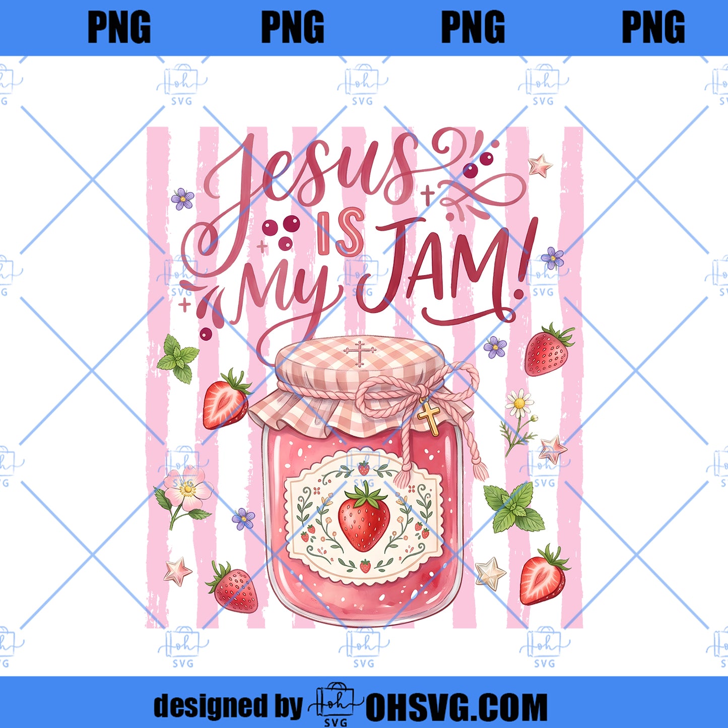 Jesus Is My Jam png, Christian Faith Striped Shirt Design, Preppy Summer Religious Clipart, Womens Sublimation Download