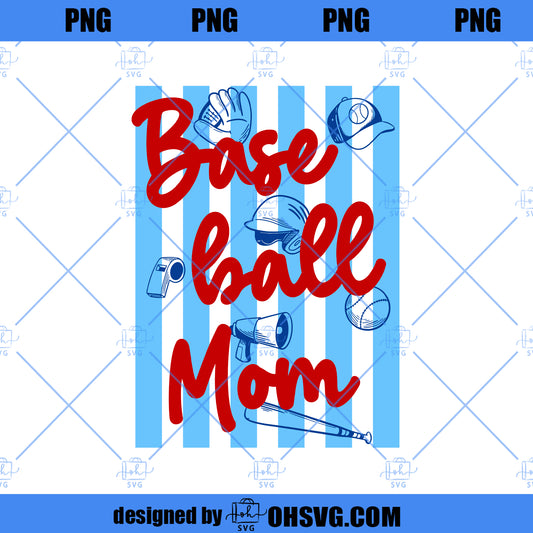 Retro Stripes Baseball Mom PNG, Neon Summer Vibes Graphic (Digital Download)