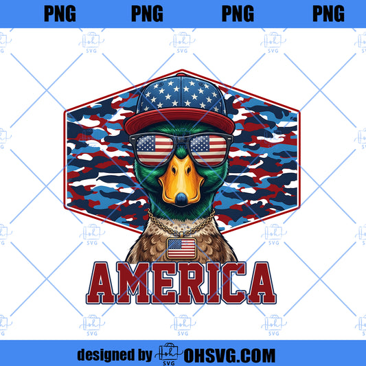 4th of July Mallard Duck Boy PNG, Funny Patriotic ‘Merica Duck Shirt Design, USA Red White Blue Sublimation Digital Download