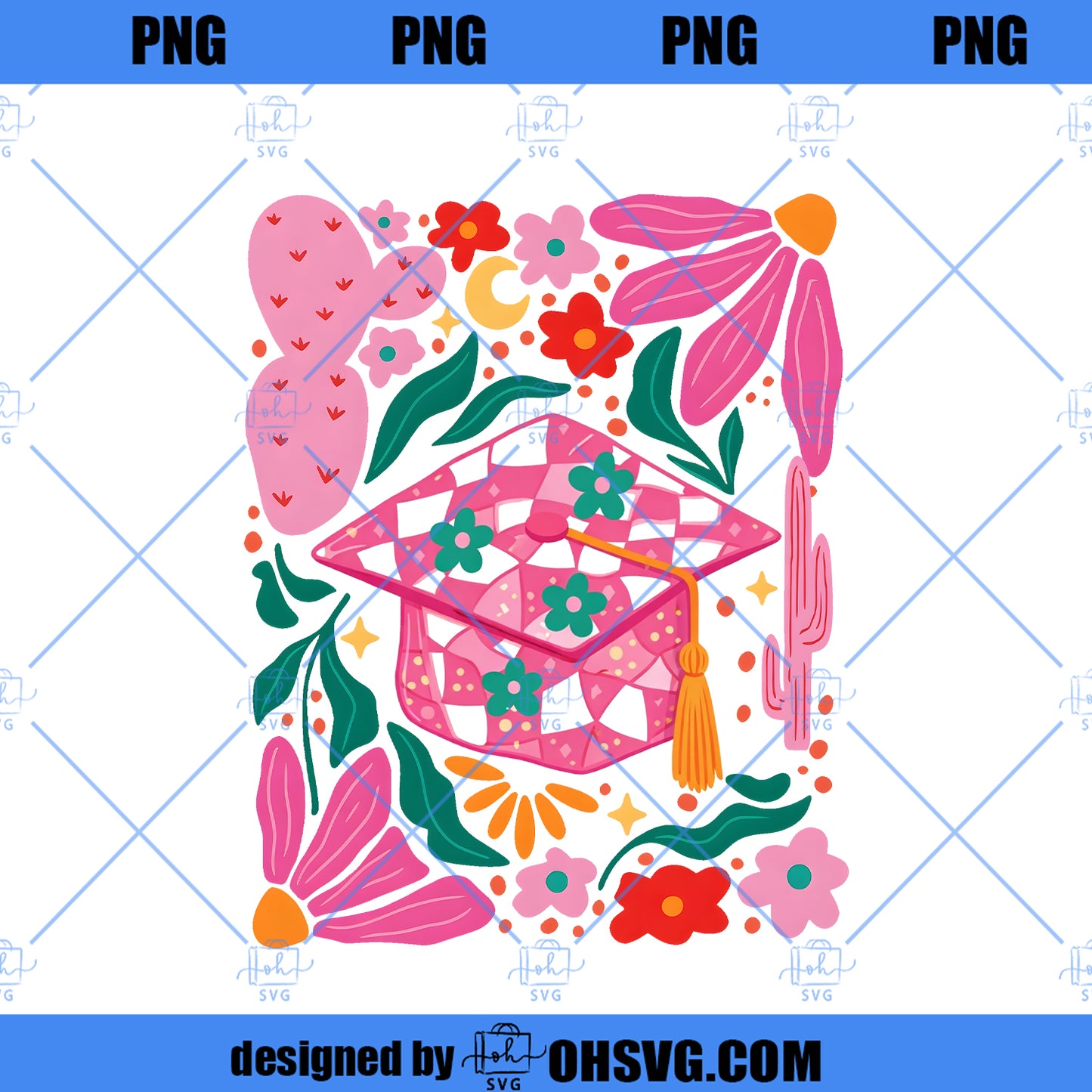 Boho Graduation Cap Png, Floral Graduation Cap Png, Boho Grad Flowers Png, Class of 2026 Png, Graduation Floral Png