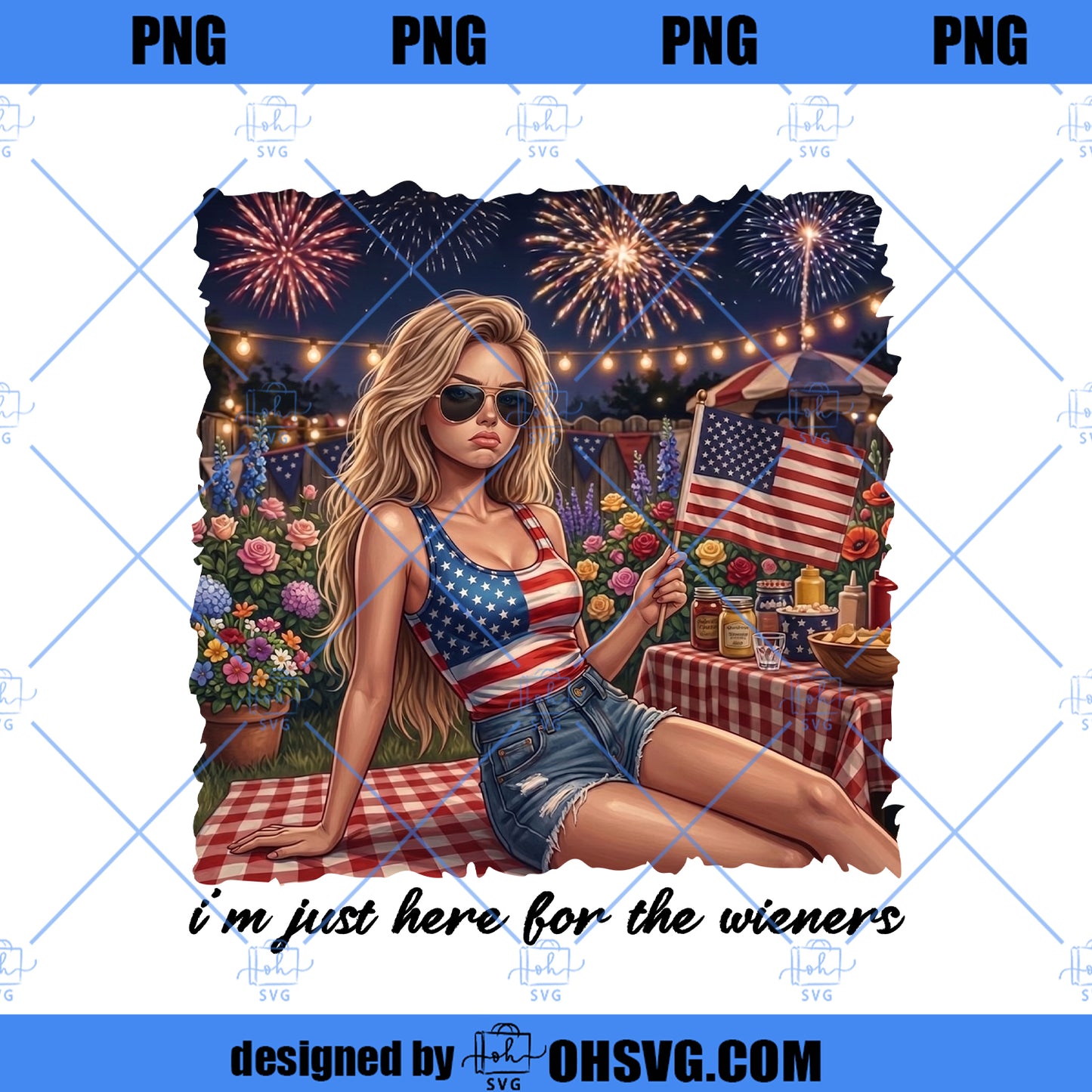 Funny Doll Face 4th of July Png, Just Here For The Wieners Png, USA 250th Anniversary Design, Hotdog Independence Day Humor