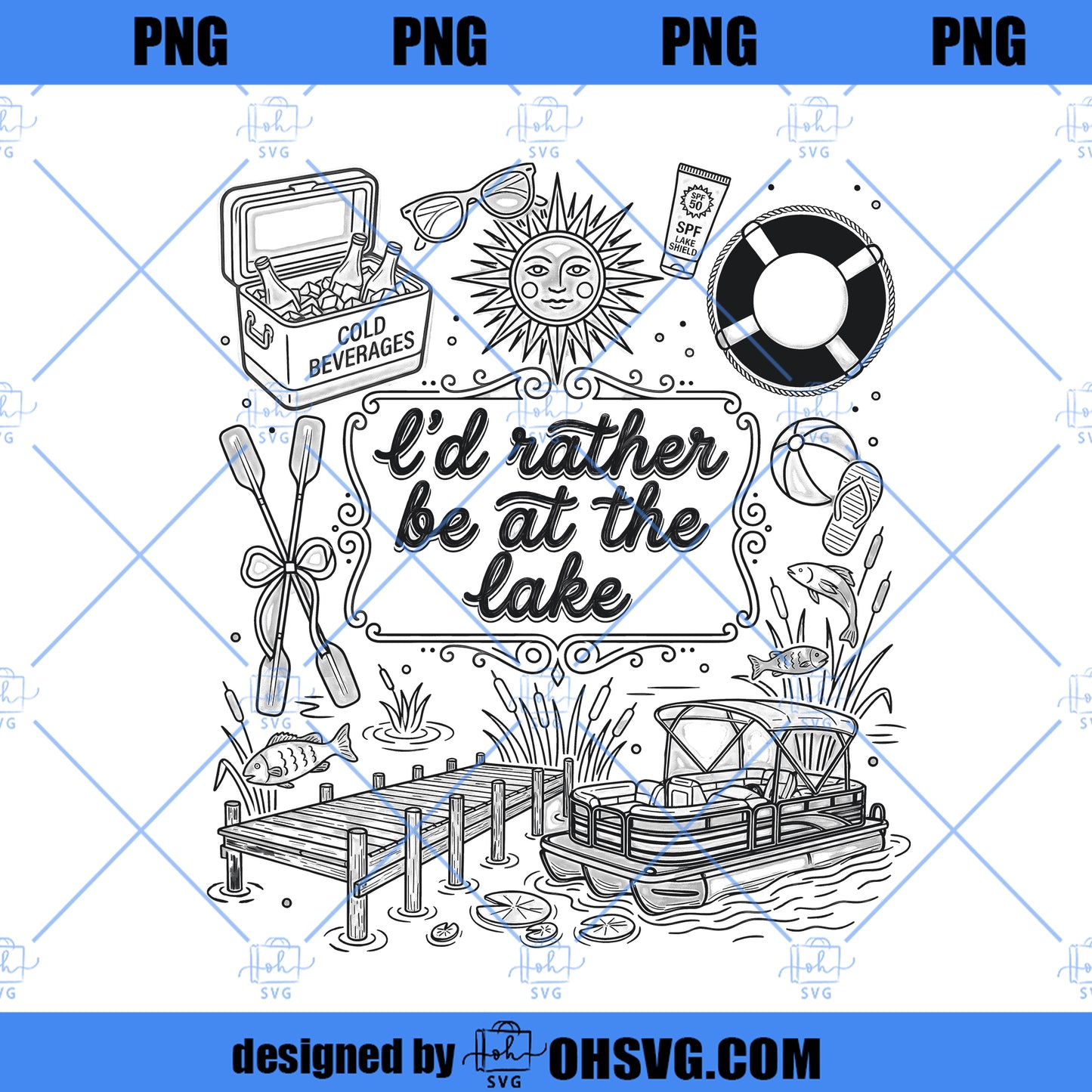 I'd Rather Be at the Lake PNG, Summer Boating River Graphic, Outdoor Women's Apparel (Digital Download)