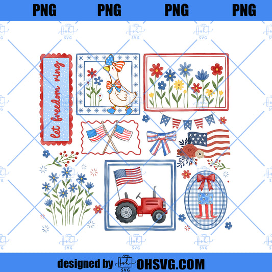 Cottagecore Floral USA Goose Png, Patriotic Coquette, Independence Day Png, 4th Of July png, Cottagecore Goose Strawberry PNG, Vintage Farm