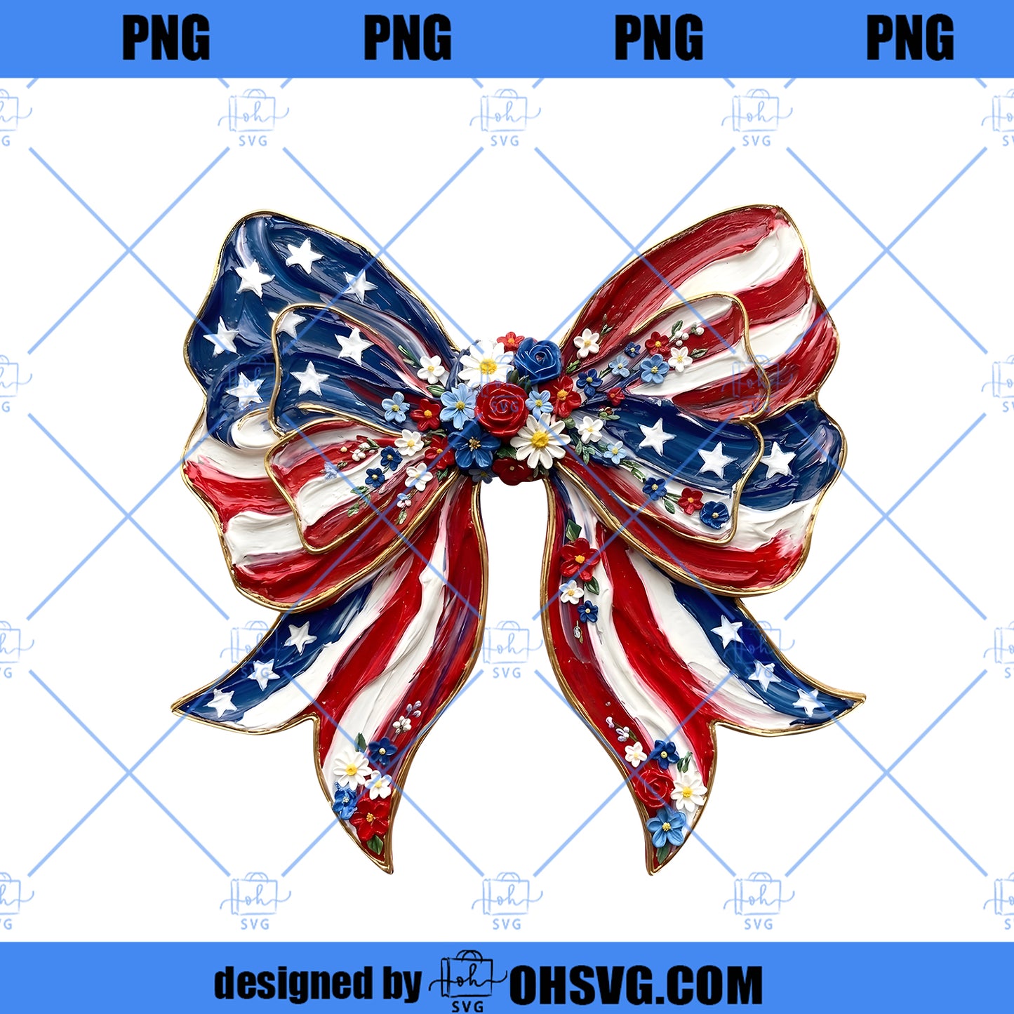 Patriotic Bow PNG, USA Flag Coquette Bow PNG, Hand Painted American Bow Sublimation, 4th of July Shirt Design Download