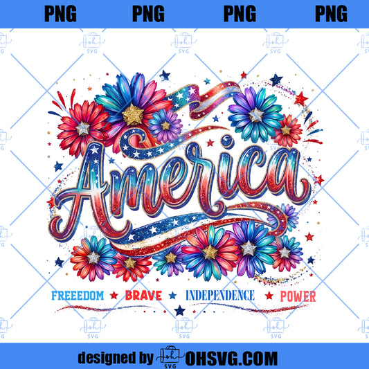 America Daisy Brushstroke Png, Patriotic Faith Design, July 4th Floral Sublimation, Memorial Day Girly USA Shirt