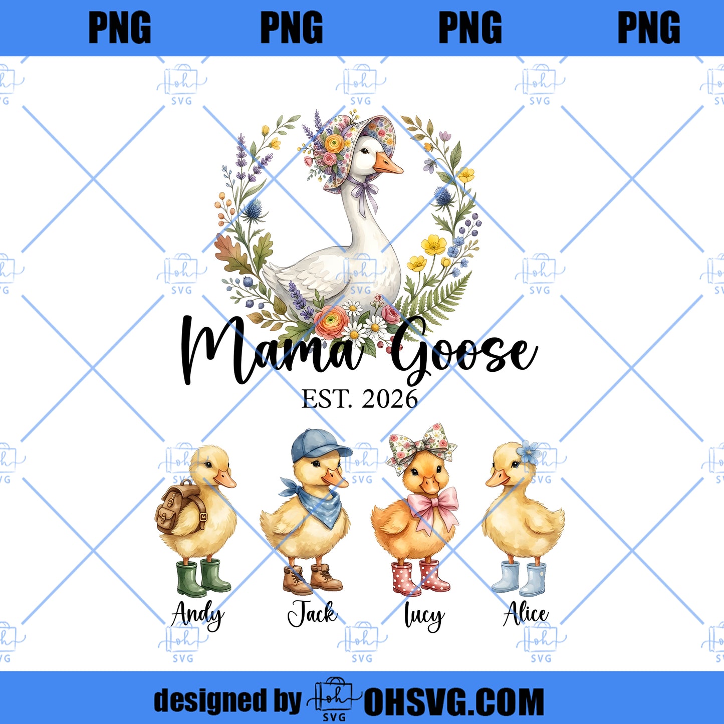 Personalized Mama Goose Png, Custom Kids Names Png, Mom Est Year Png, Family Goose Shirt Design, Mother Gift Png