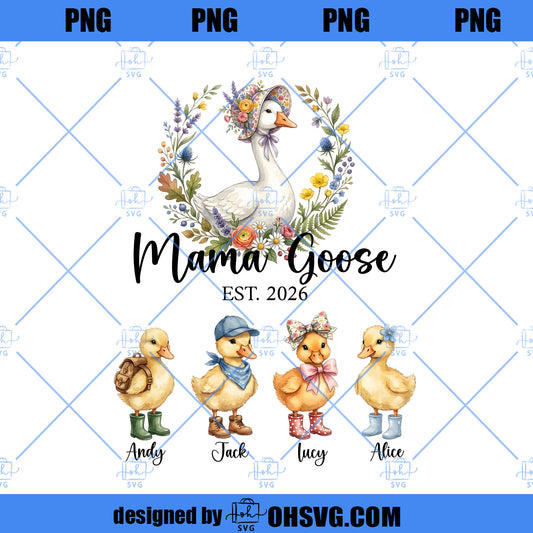 Personalized Mama Goose Png, Custom Kids Names Png, Mom Est Year Png, Family Goose Shirt Design, Mother Gift Png