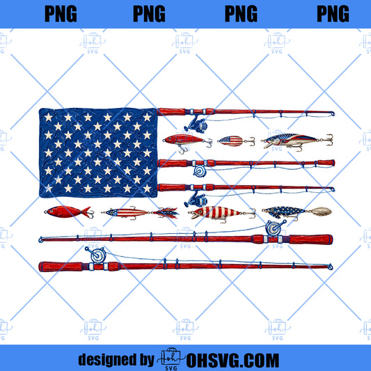 Patriotic Fishing PNG, American Flag Fisherman PNG, 4th of July Fishing Shirt Design, USA Angler Sublimation Download