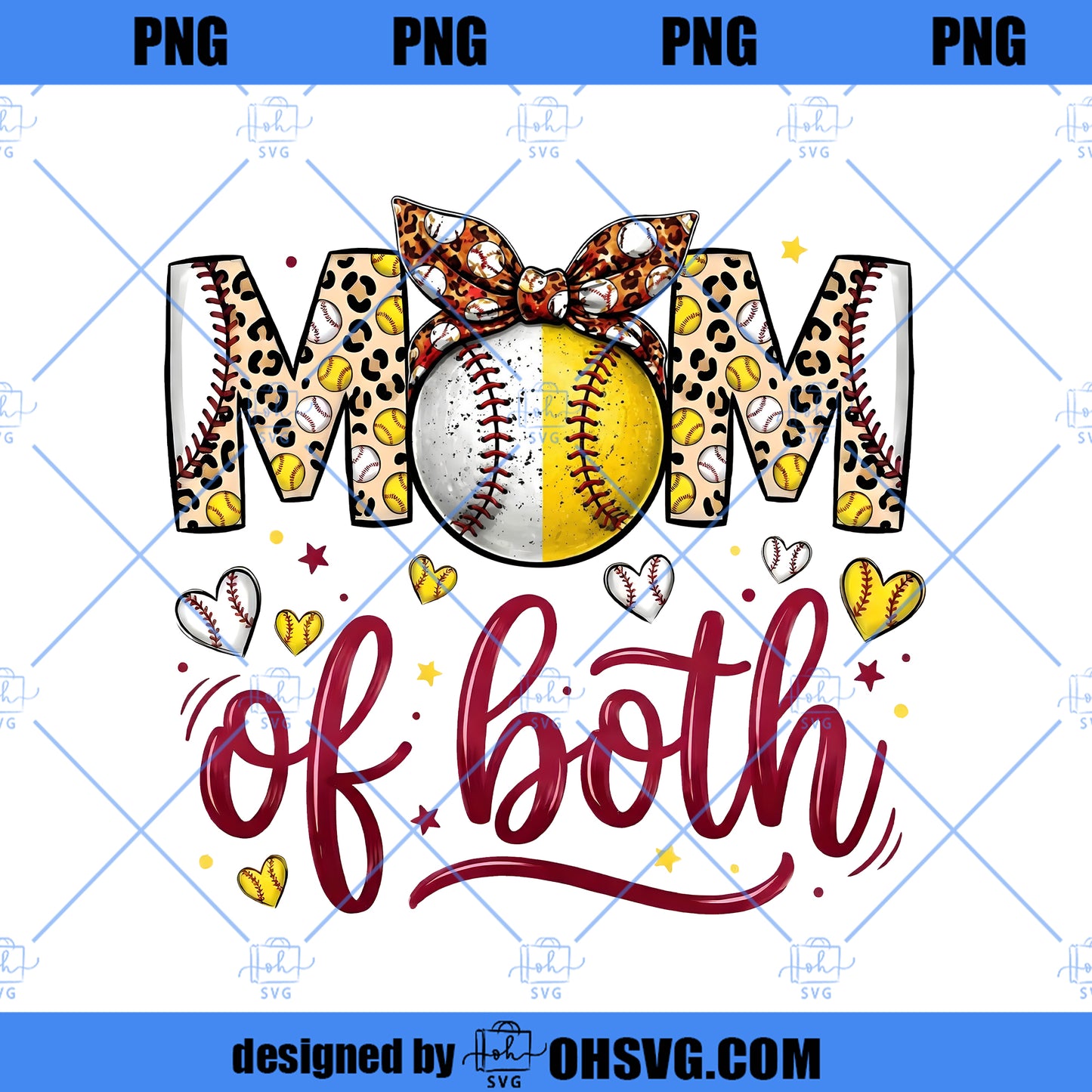 Mom of Both Baseball Softball Png, Baseball Softball Mom Shirt Design, Game Day Png, Coquette Baseball Bow Png, Softball Mom Png
