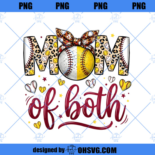 Mom of Both Baseball Softball Png, Baseball Softball Mom Shirt Design, Game Day Png, Coquette Baseball Bow Png, Softball Mom Png