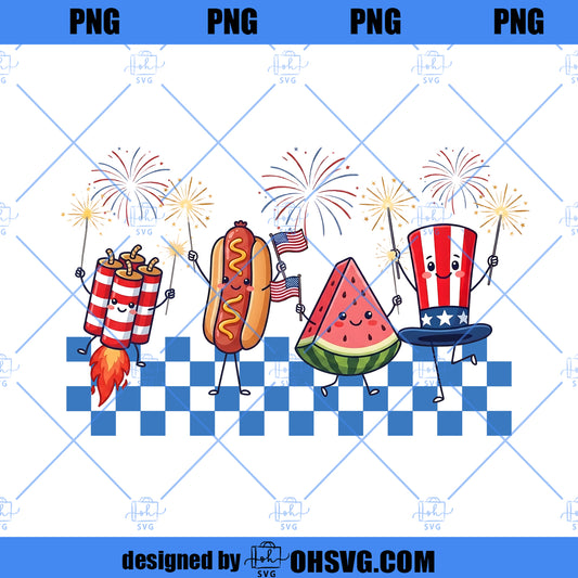 Patriotic Doodle png, Cute 4th of July Sublimation Design, Watermelon Hotdog Firework Graphic, Retro Americana Summer Shirt
