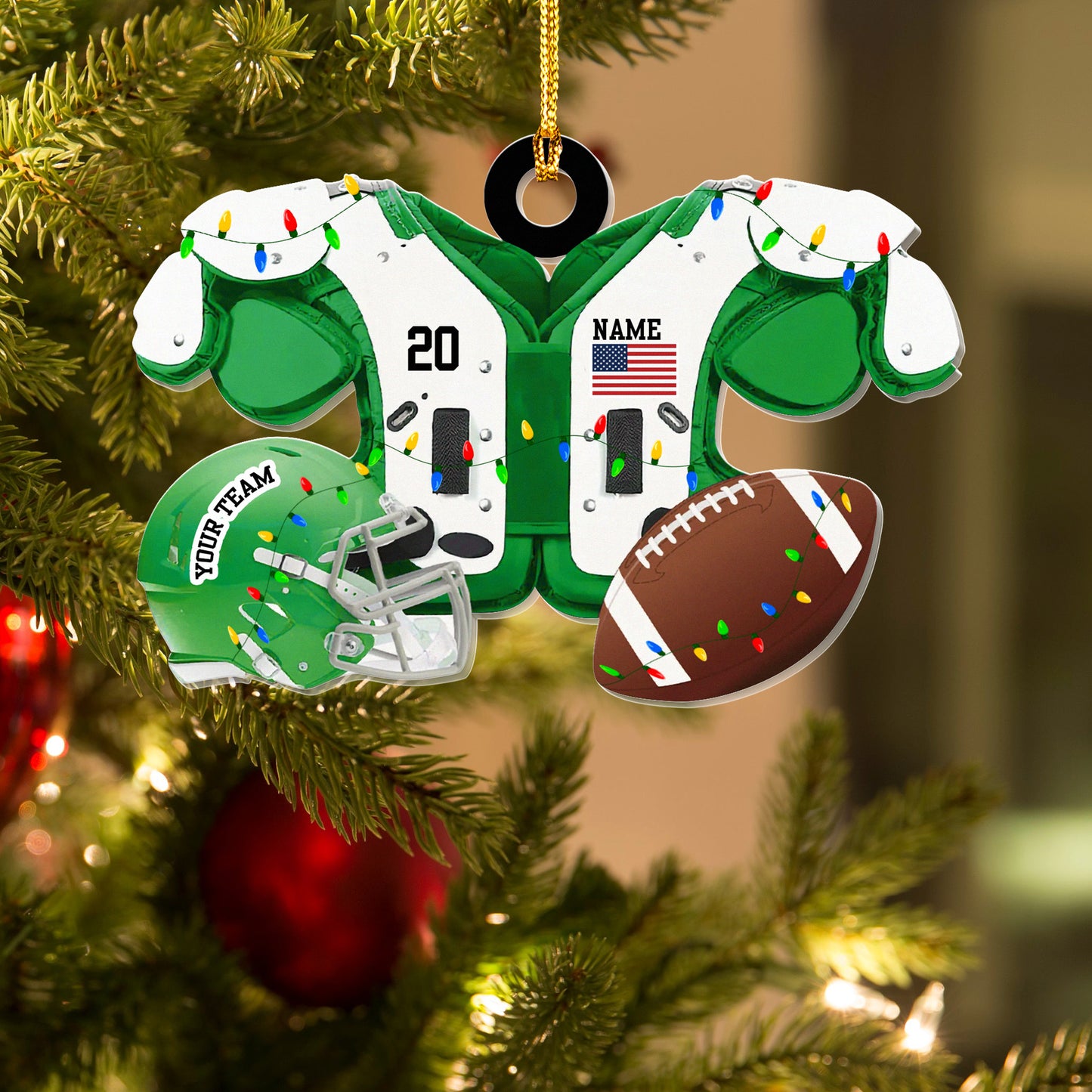 Personalized Football American Christmas Ornament 2025, American Football Shoulder Pads and Helmet Ornament, Football Coach Gift