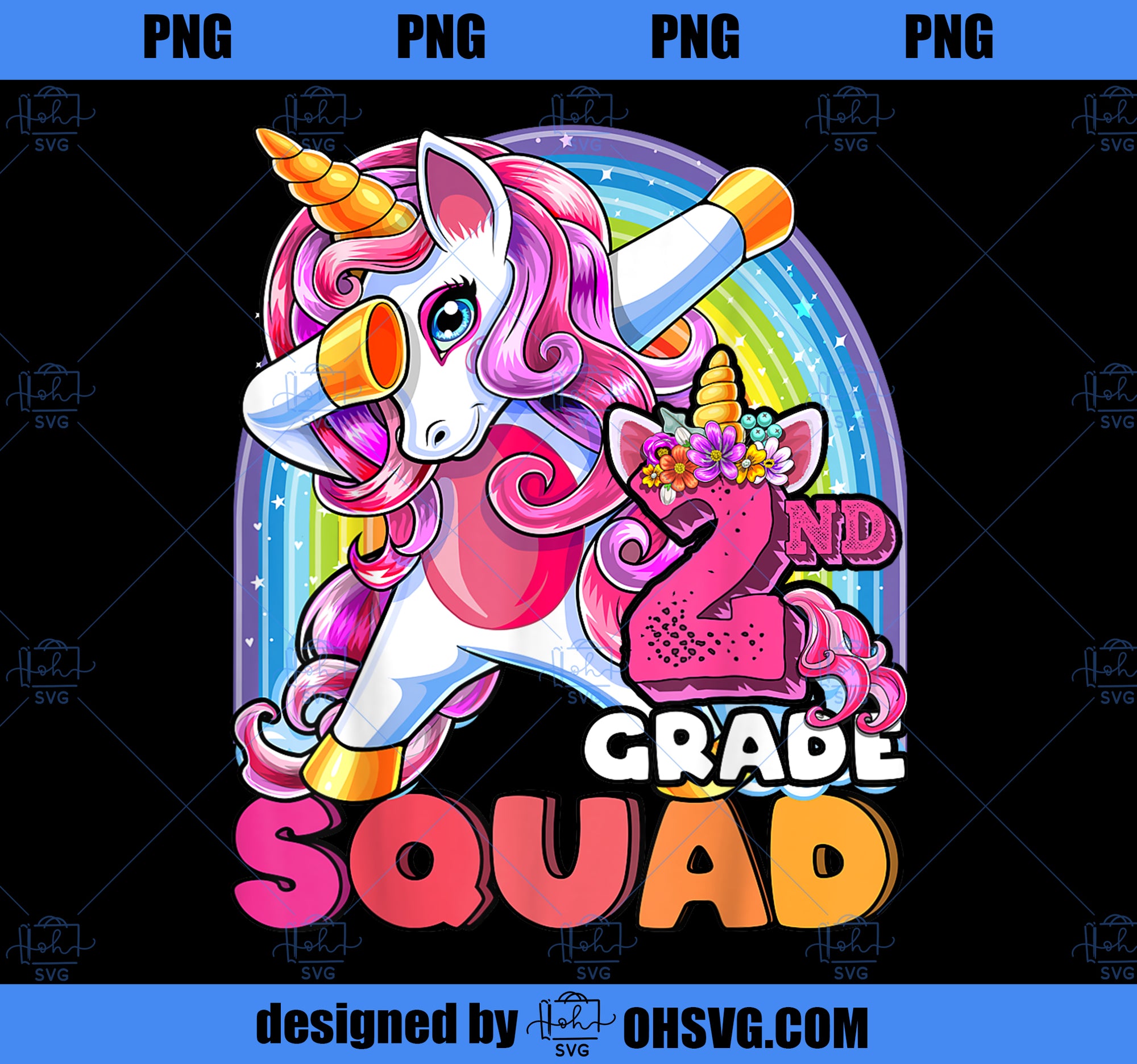 2nd Grade Squad Dabbing Unicorn Back to School Girls Gift PNG, Magic Unicorn PNG, Unicorn PNG