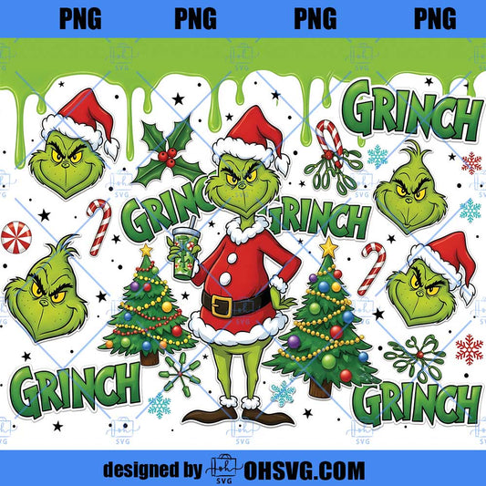 3D Inflated Grinch Christmas 20 Oz Skinny Tumbler Png, Christmas 20oz Tumbler Wrap Png,  Christmas Movies Png