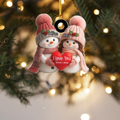 Personalized Couple Snowman Christmas Ornament, Custom Name Holiday Tree Decoration with Love Message, Romantic Gift for Couples & Newlyweds