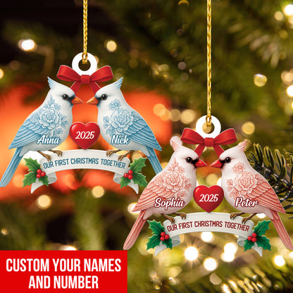 Couple Cardinal Toile de Jouy Ornament, Custom Couple Cardinal Ornament