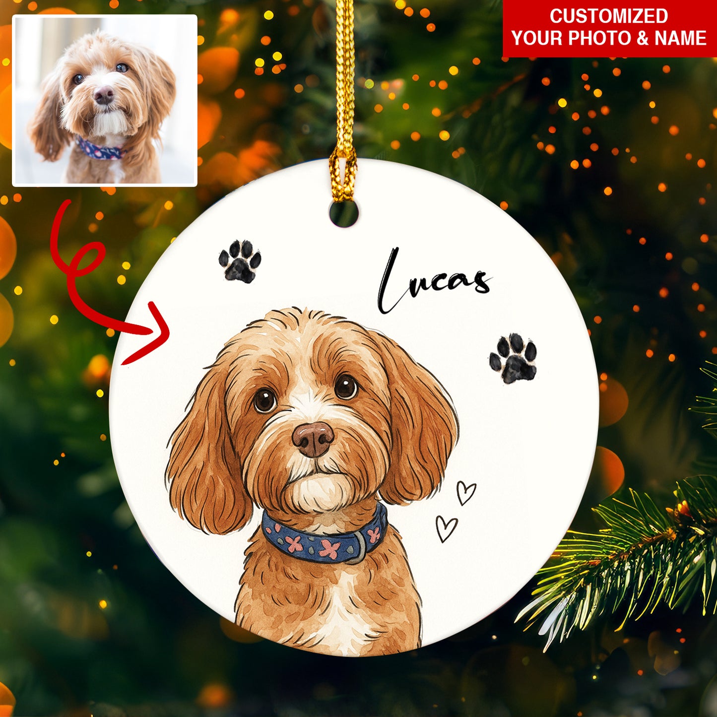 Personalized Watercolor Pet Photo Ornament: Custom Memorial Keepsake