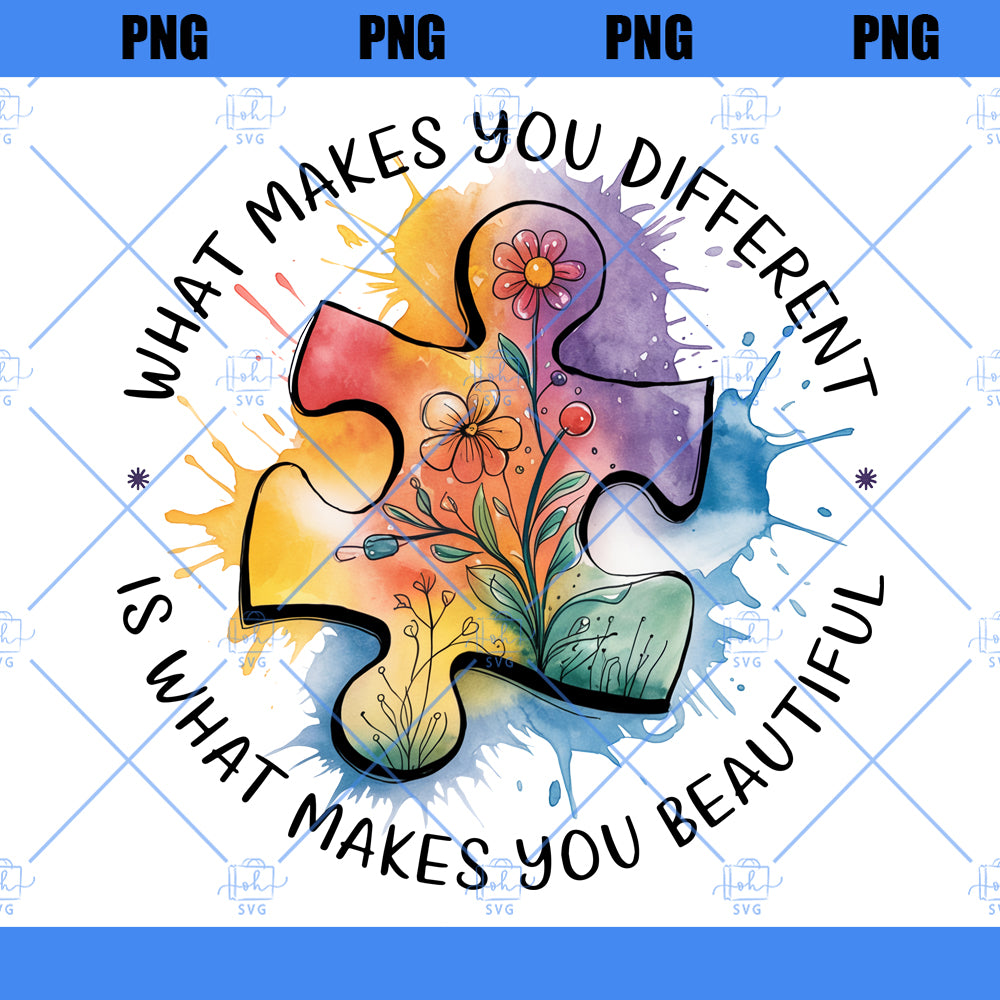 Retro Wildflower Autism, What Make You Different Make You Beautiful, Colorul Autism Puzzle Design, Autism Shirt Design Png Design Download