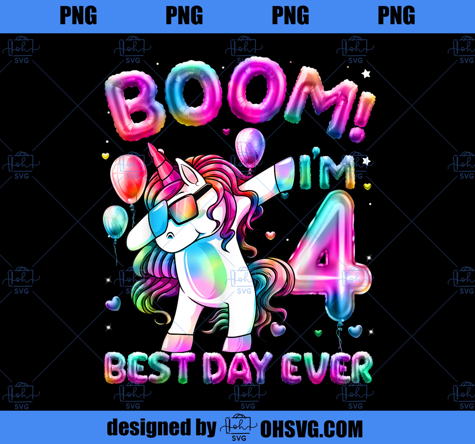 4 Years Old Dabbing Unicorn Gifts 4th Birthday Girl Party PNG, Magic Unicorn PNG, Unicorn PNG