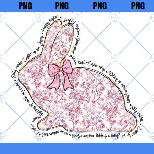 Happy Easter PNG, Blue Floral Chinoiserie Bunny Png, Grand Millennial Easter Png, Blue Toile Easter Rabbit Png, Easter Coquette Png, Girls