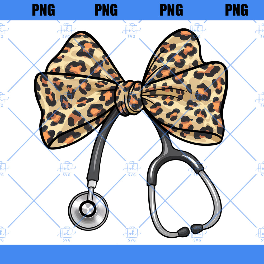 Leopard Nurse coquette bow png, retro nursing sublimation design, cute girlie bow with stethoscope png, trendy nurse digital download