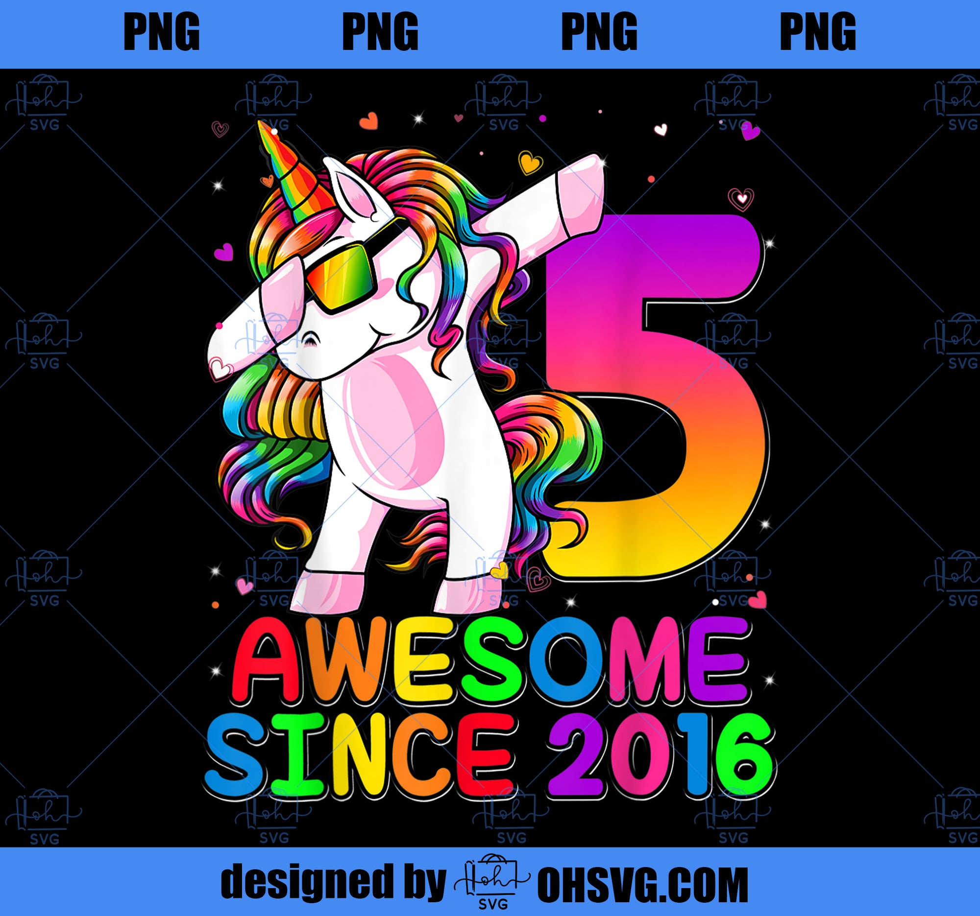 5 Years Old Unicorn Dabbing 5th Birthday Girl Unicorn Party 2 PNG, Magic Unicorn PNG, Unicorn PNG