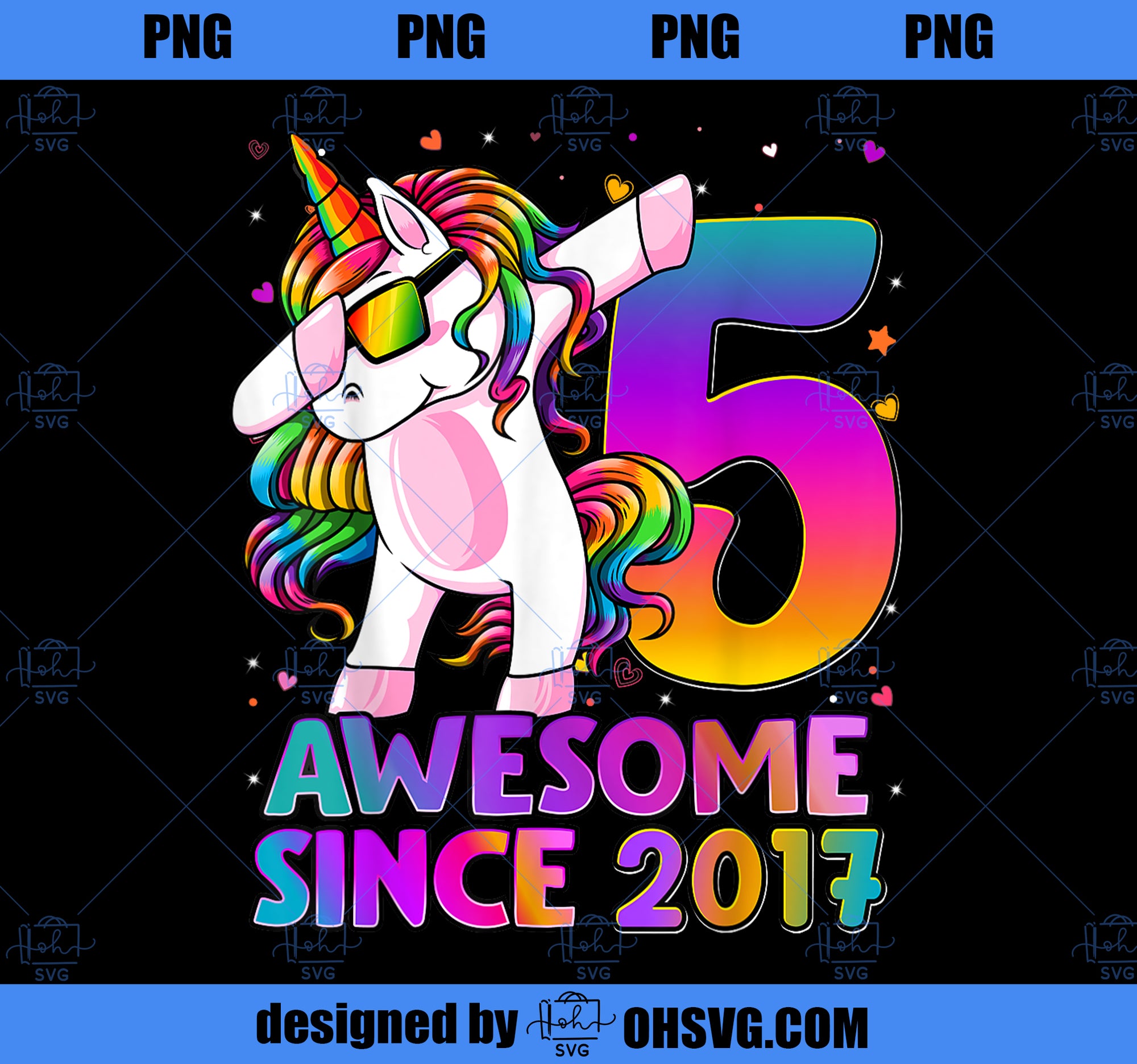 5 Years Old Unicorn Dabbing 5th Birthday Girl Unicorn Party PNG, Magic Unicorn PNG, Unicorn PNG