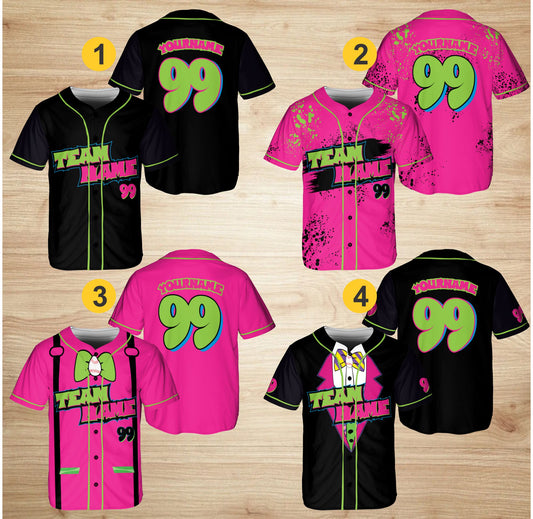 Animals Baseball Jersey, Monkey Team Custom Name And Number Baseball Jersey, Pink And Black Paint Splatter Jersey, Team Party Uniform