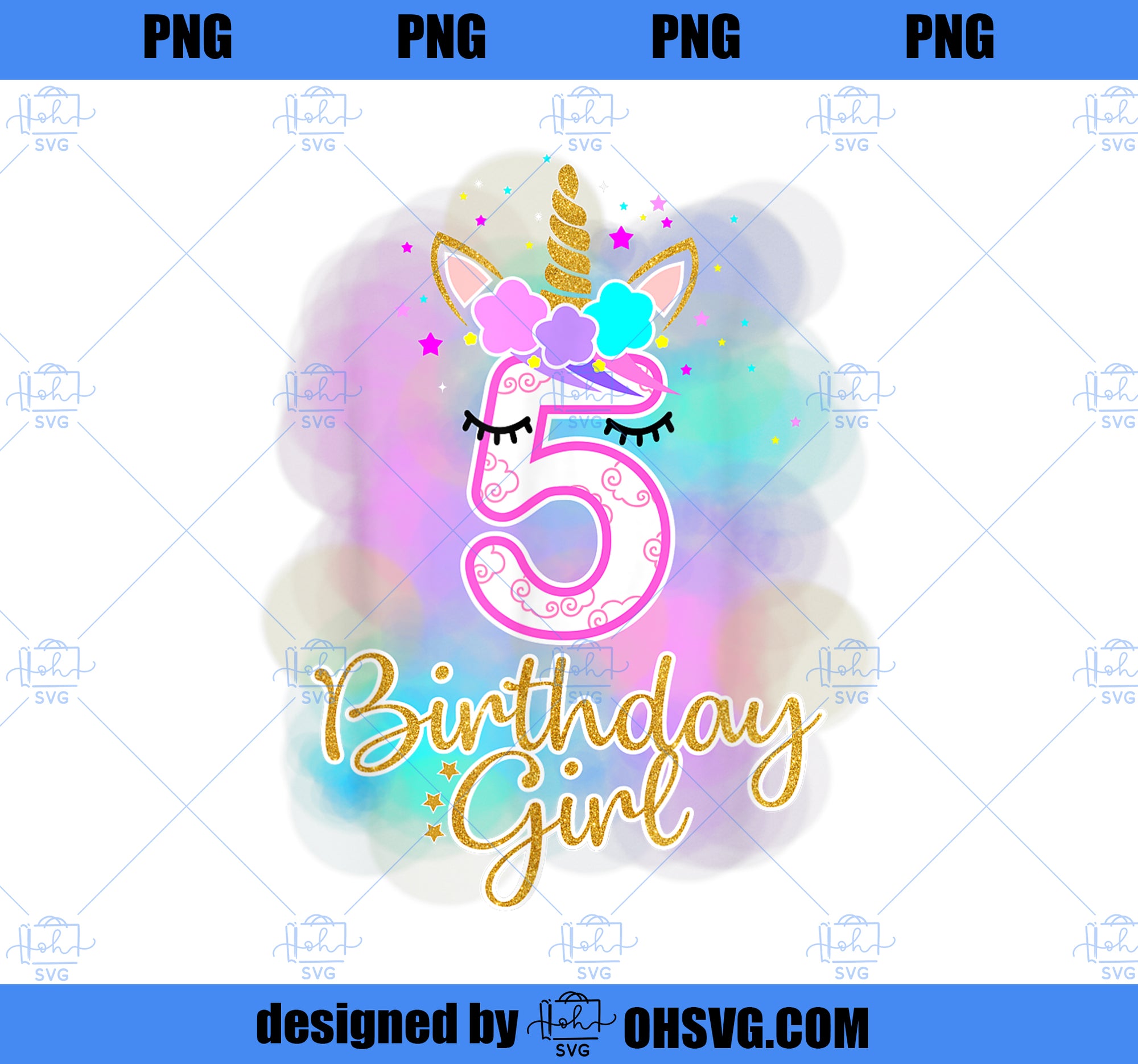 5th Unicorn Birthday girl five years old party gift PNG, Magic Unicorn PNG, Unicorn PNG