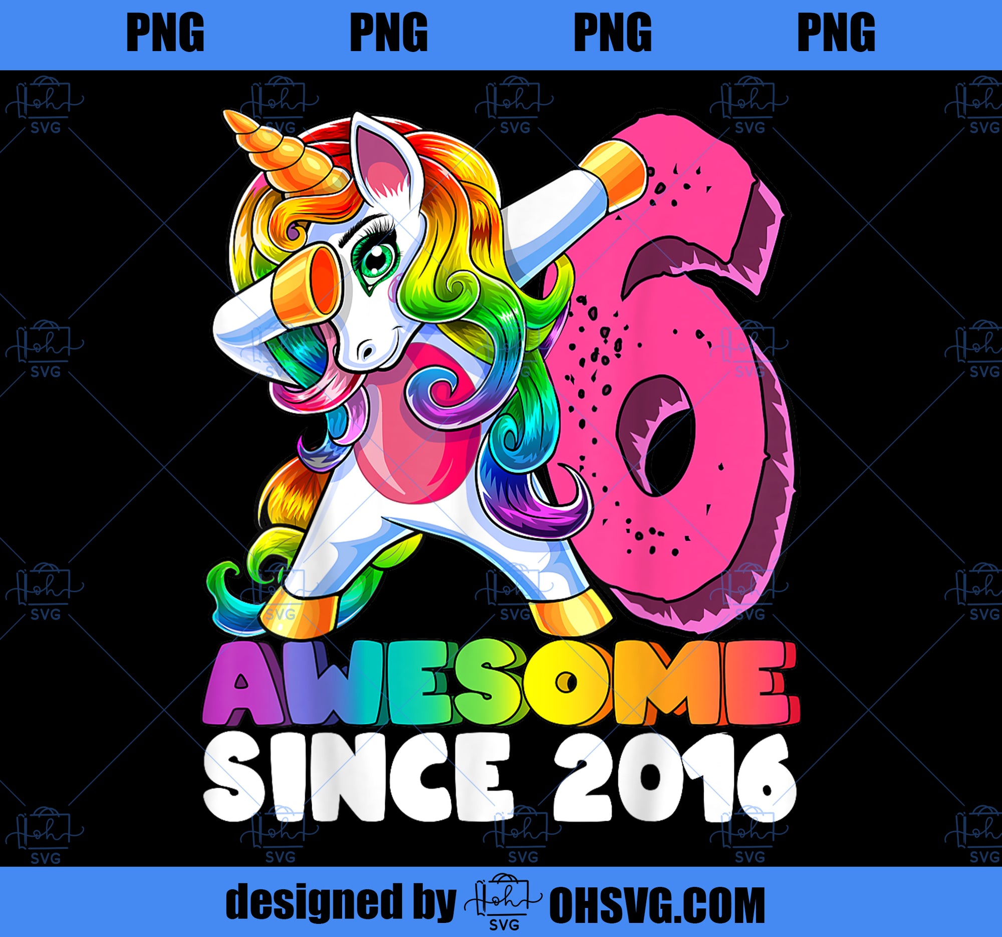 6 Awesome Since 2016 Dabbing Unicorn 6th Birthday Girls 1 PNG, Magic Unicorn PNG, Unicorn PNG